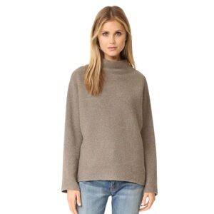VINCE Cashmere Merino Wool Sweater Ribbed Funnel Neck Taupe Womens Medium